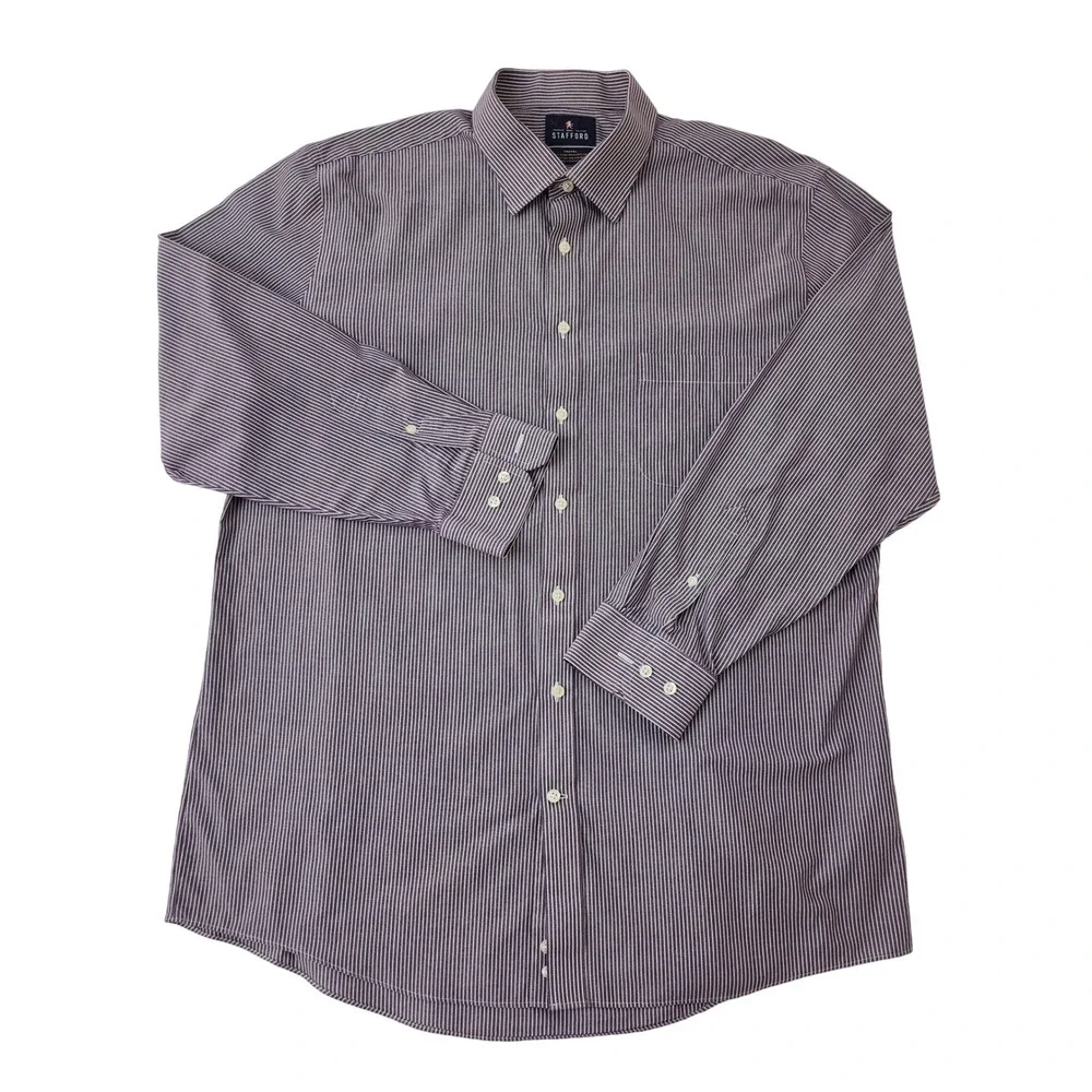 Stafford Travel Performance Dress Shirt Mens XL Purple White Stripe Button Down